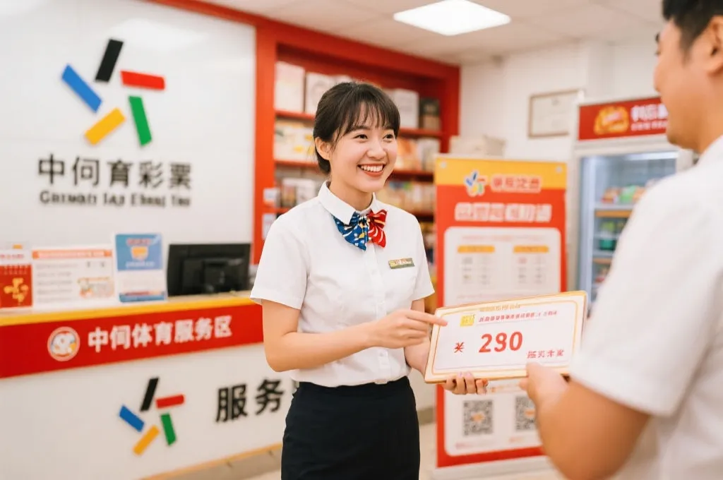 兑奖大厅服务区，工作人员为中奖者详细讲解兑奖流程